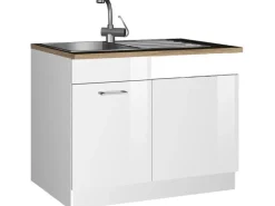 Held Möbel Küchen-Spülenunterschrank Mailand 110 cm Hochglanz Weiß/Weiß
