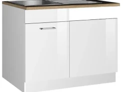 Held Möbel Küchen-Spülenunterschrank Mailand 110 cm Hochglanz Weiß/Weiß
