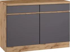 Held Möbel Küchenunterschrank Turin 120 cm Graphit/Wotaneiche