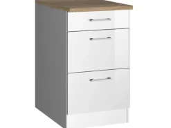 Held Möbel Küchenunterschrank Mailand 50 cm mit Auszügen Hochglanz Weiß/Weiß