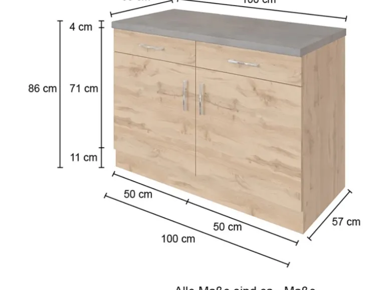 Held Möbel Küchen-Unterschrank Sorrento 100x85x60cm 2 Tür. 2Schubk.+Boden Wotan.