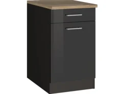 Held Möbel Küchenunterschrank Mailand 50 cm Tür/Schubk. Hochgl. Graphit/Graphit