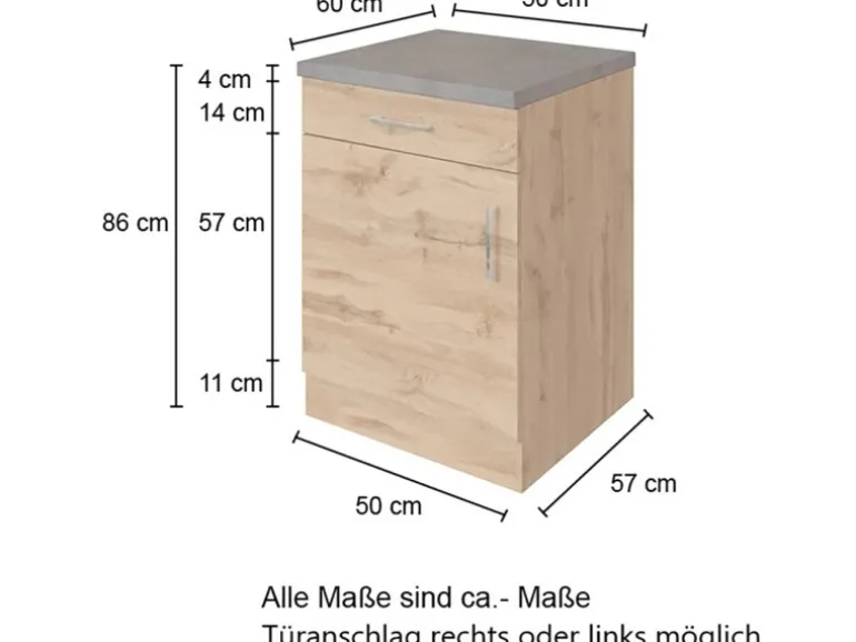 Held Möbel Küchen-Unterschrank Sorrento 50x85x60cm 1 Auszug WotanEiche