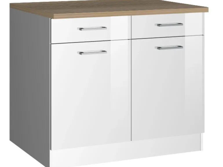 Held Möbel Küchenunterschrank Mailand 100 cm Hochglanz Weiß/Weiß