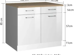 Held Möbel Küchenunterschrank Mailand 100 cm Hochglanz Weiß/Weiß