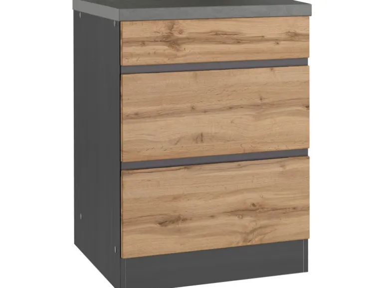 Held Möbel Küchenunterschrank Turin 60 cm mit Auszügen Wotaneiche/Graphit