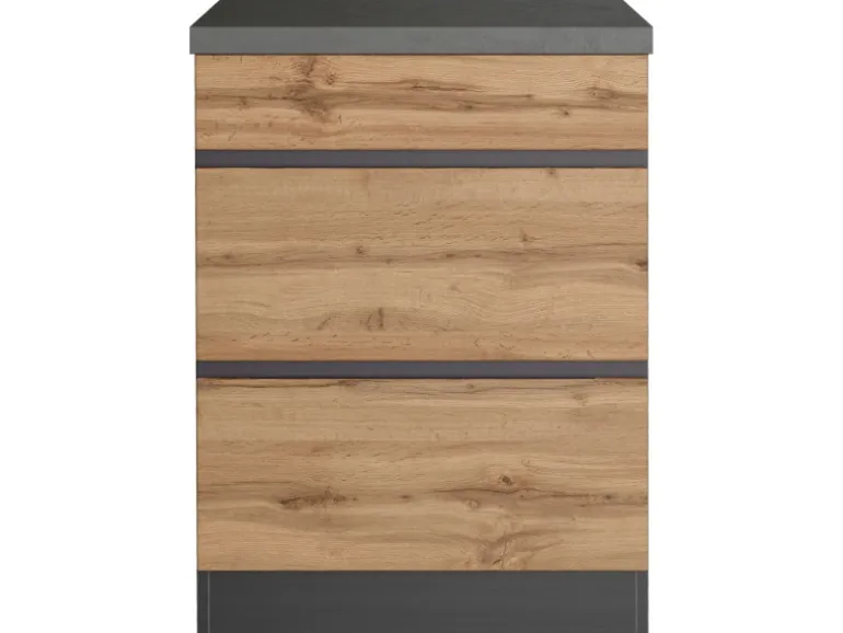 Held Möbel Küchenunterschrank Turin 60 cm mit Auszügen Wotaneiche/Graphit