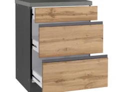 Held Möbel Küchenunterschrank Turin 60 cm mit Auszügen Wotaneiche/Graphit