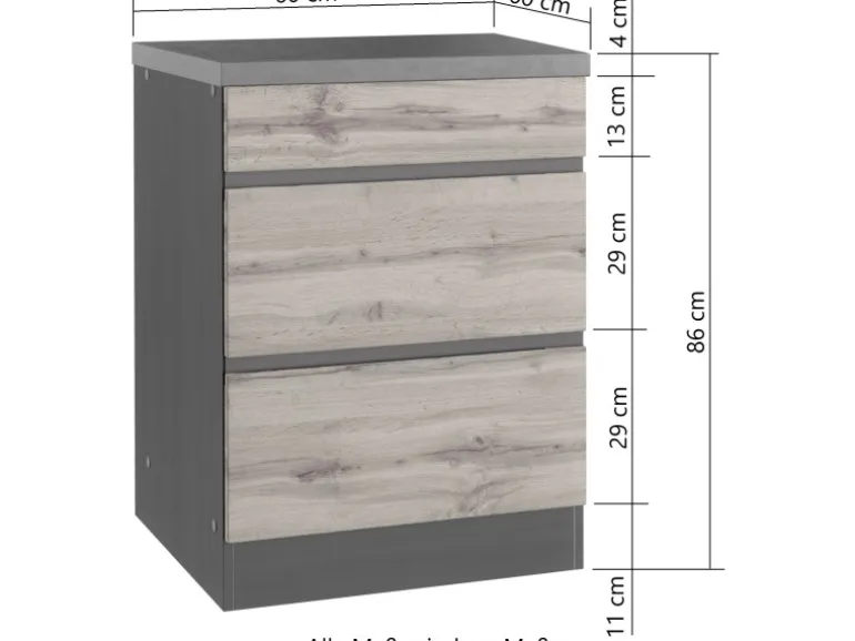 Held Möbel Küchenunterschrank Turin 60 cm mit Auszügen Wotaneiche/Graphit