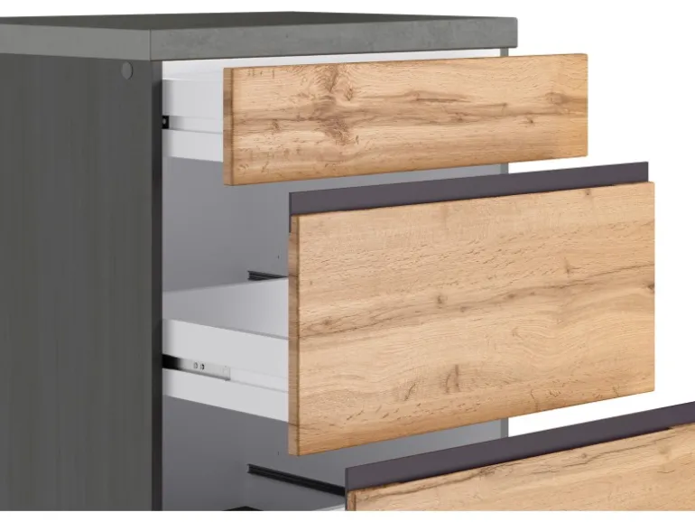 Held Möbel Küchenunterschrank Turin 60 cm mit Auszügen Wotaneiche/Graphit