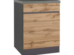 Held Möbel Küchenunterschrank Turin 60 cm 1 Tür 1 Schublade Wotaneiche/Graphit