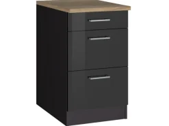 Held Möbel Küchenunterschrank Mailand 50 cm m. Auszügen Hochgl. Graphit/Graphit