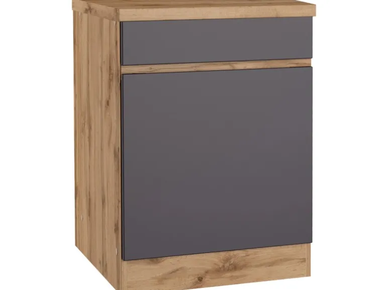 Held Möbel Küchenunterschrank Turin 60 cm 1 Tür 1 Schublade Graphit/Wotaneiche