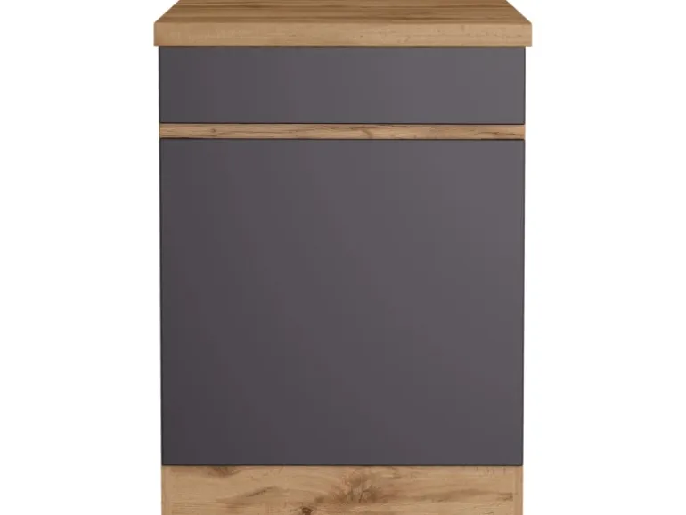 Held Möbel Küchenunterschrank Turin 60 cm 1 Tür 1 Schublade Graphit/Wotaneiche