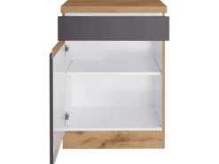 Held Möbel Küchenunterschrank Turin 60 cm 1 Tür 1 Schublade Graphit/Wotaneiche