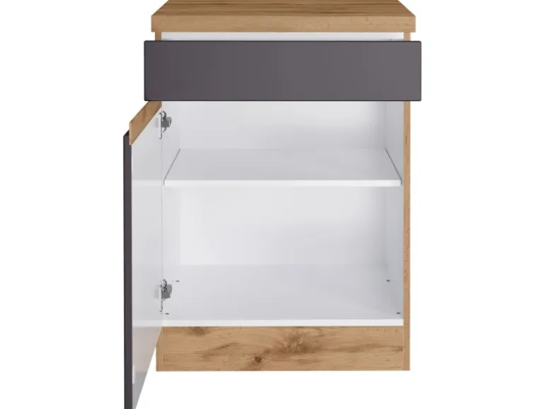 Held Möbel Küchenunterschrank Turin 60 cm 1 Tür 1 Schublade Graphit/Wotaneiche