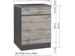 Held Möbel Küchenunterschrank Turin 60 cm 1 Tür 1 Schublade Graphit/Wotaneiche