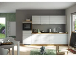 Held Möbel Küchenzeile 300 cm Matt Weiß-Wotaneiche