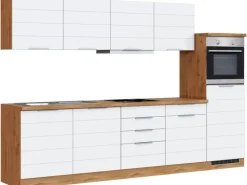 Held Möbel Küchenzeile 300 cm Matt Weiß-Wotaneiche