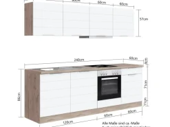 Held Möbel Küchenzeile 240 cm Matt Grau-Wotaneiche