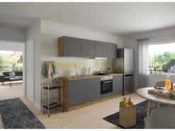 Held Möbel Küchenzeile 240 cm Matt Grau-Wotaneiche