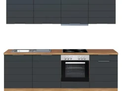 Held Möbel Küchenzeile 240 cm Matt Grau-Wotaneiche