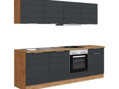 Held Möbel Küchenzeile 240 cm Matt Grau-Wotaneiche