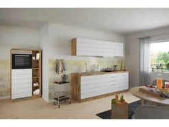 Held Möbel Küchenzeile 330 cm Matt Weiß-Wotaneiche