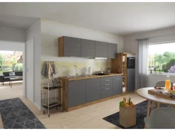 Held Möbel Küchenzeile 330 cm Matt Grau-Wotaneiche ohne E-Geräte