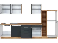 Held Möbel Küchenzeile 330 cm Matt Grau-Wotaneiche ohne E-Geräte