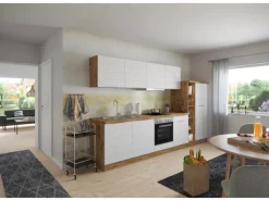 Held Möbel Küchenzeile 330 cm Matt Weiß-Wotaneiche