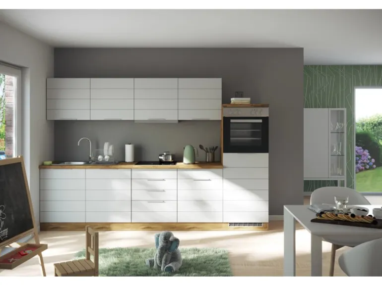 Held Möbel Küchenzeile 300 cm Matt Weiß-Wotaneiche