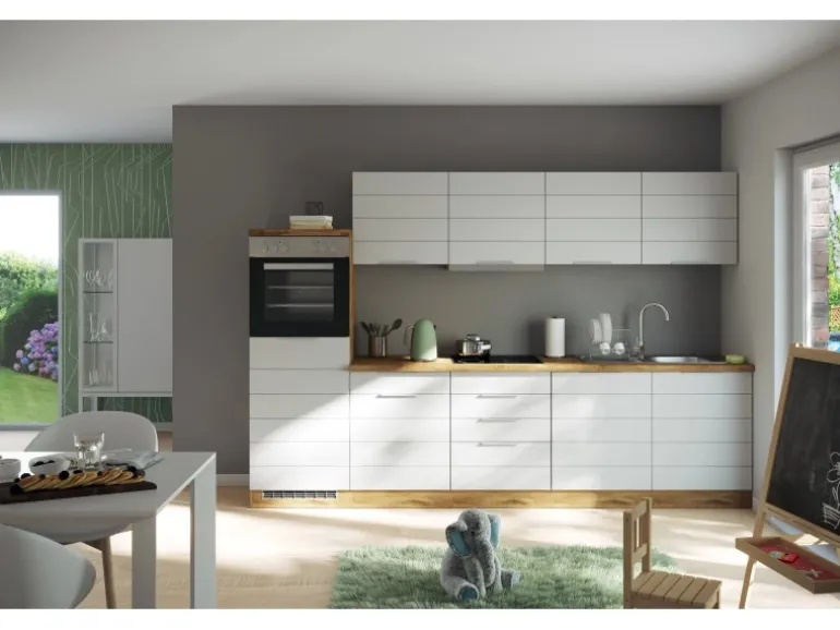 Held Möbel Küchenzeile 300 cm Matt Weiß-Wotaneiche