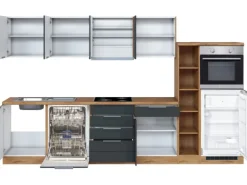 Held Möbel Küchenzeile 330 cm Matt Grau-Wotaneiche