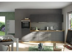 Held Möbel Küchenzeile 300 cm Matt Grau-Wotaneiche