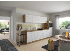 Held Möbel Küchenzeile 300 cm Matt Weiß-Wotaneiche ohne E-Geräte