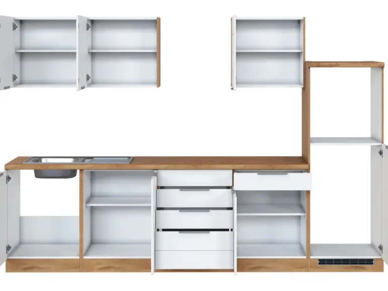 Held Möbel Küchenzeile 300 cm Matt Weiß-Wotaneiche ohne E-Geräte