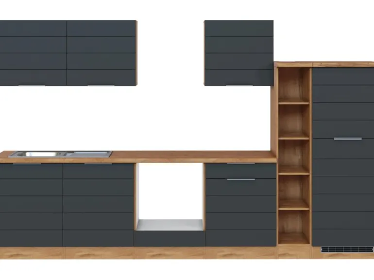 Held Möbel Küchenzeile 330 cm Matt Grau-Wotaneiche ohne E-Geräte