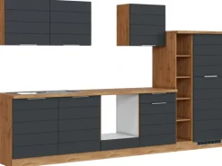 Held Möbel Küchenzeile 330 cm Matt Grau-Wotaneiche ohne E-Geräte