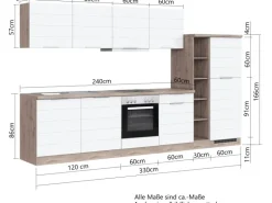 Held Möbel Küchenzeile 330 cm Matt Grau-Wotaneiche ohne E-Geräte