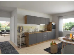 Held Möbel Küchenzeile 300 cm Matt Grau-Wotaneiche ohne E-Geräte