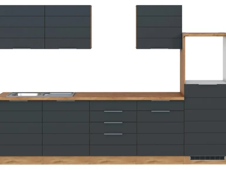 Held Möbel Küchenzeile 300 cm Matt Grau-Wotaneiche ohne E-Geräte