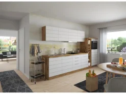 Held Möbel Küchenzeile 330 cm Matt Weiß-Wotaneiche