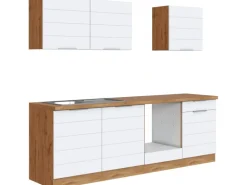 Held Möbel Küchenzeile 240 cm Matt Weiß-Wotaneiche ohne E-Geräte