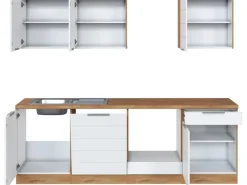 Held Möbel Küchenzeile 240 cm Matt Weiß-Wotaneiche ohne E-Geräte