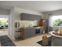 Held Möbel Küchenzeile 330 cm Matt Grau-Wotaneiche