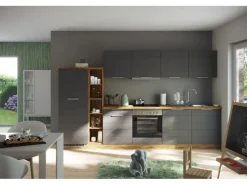 Held Möbel Küchenzeile 330 cm Matt Grau-Wotaneiche