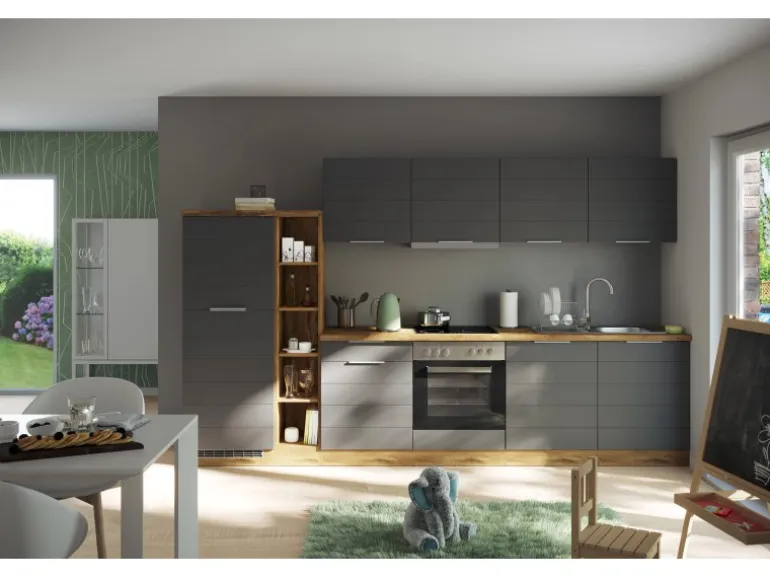 Held Möbel Küchenzeile 330 cm Matt Grau-Wotaneiche