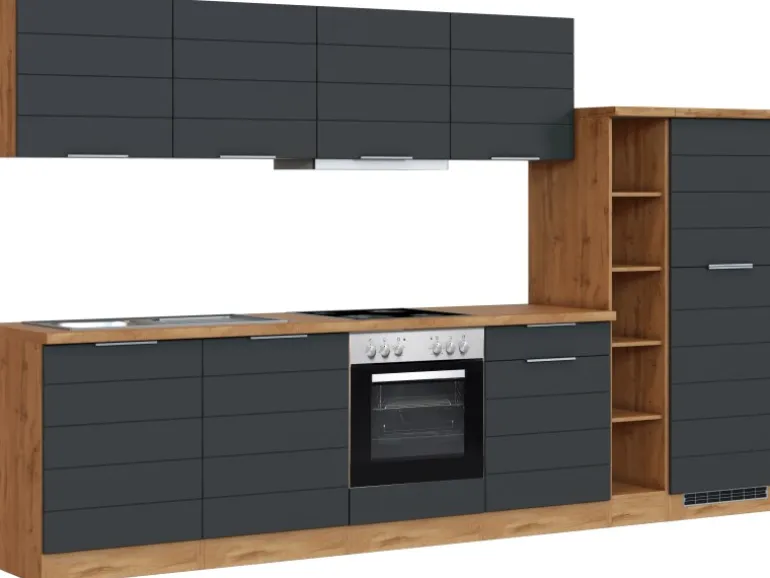 Held Möbel Küchenzeile 330 cm Matt Grau-Wotaneiche