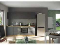 Held Möbel Küchenzeile 240 cm Matt Grau-Wotaneiche